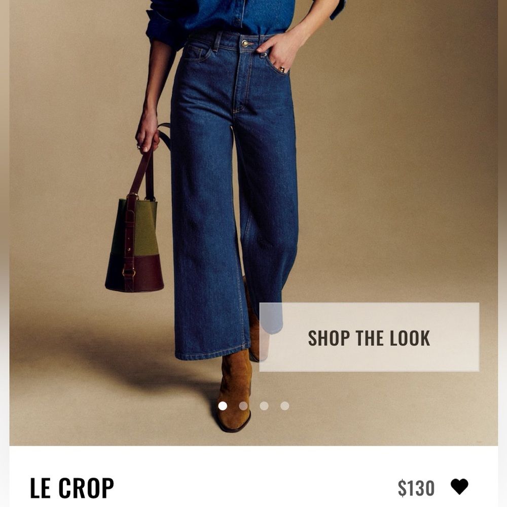 Sezane Dark Blue Wide-Leg Cropped Jeans